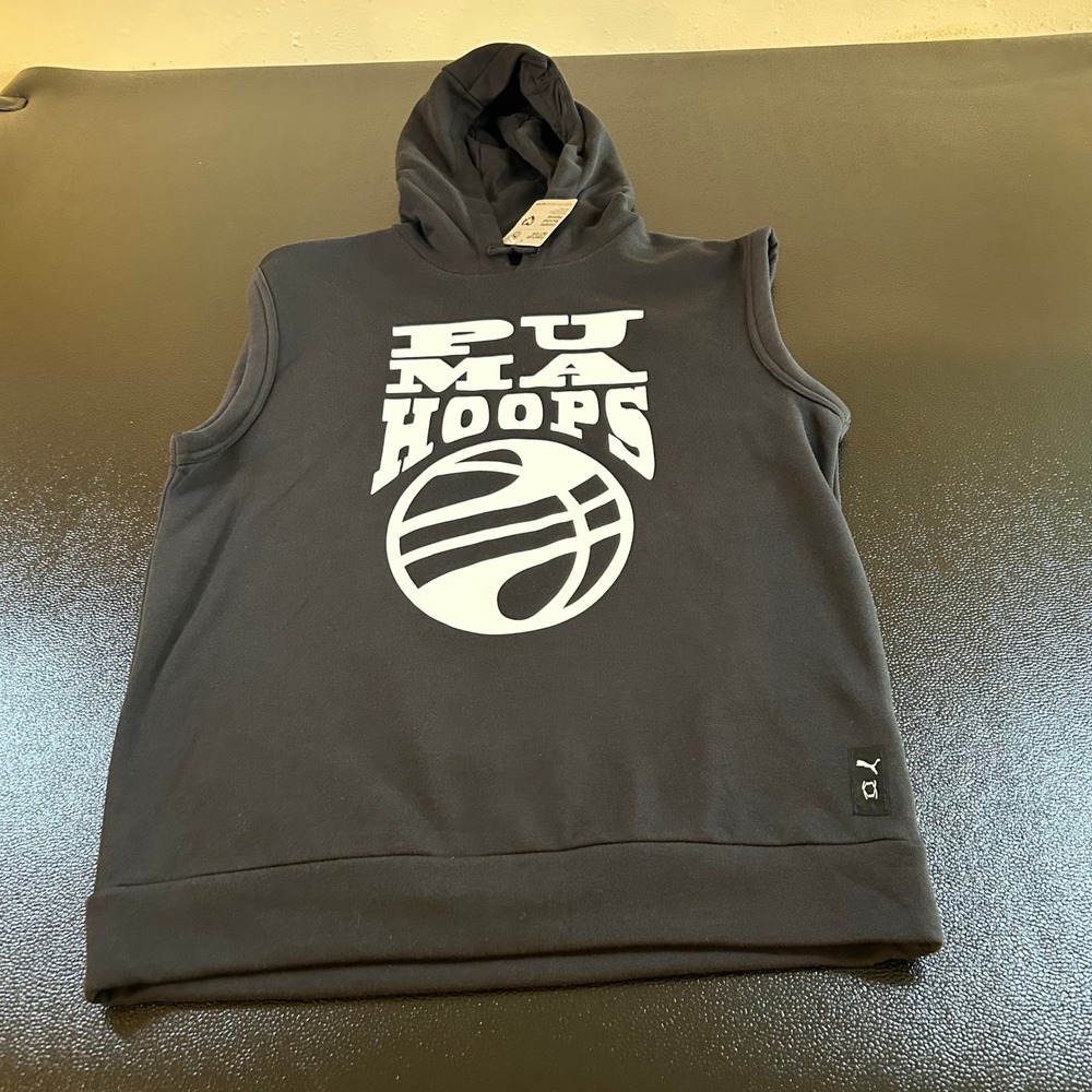 Puma Hoops Sleeveless Hoodie Basketball Graphic‎ Pullover Black Mens Medium NWT